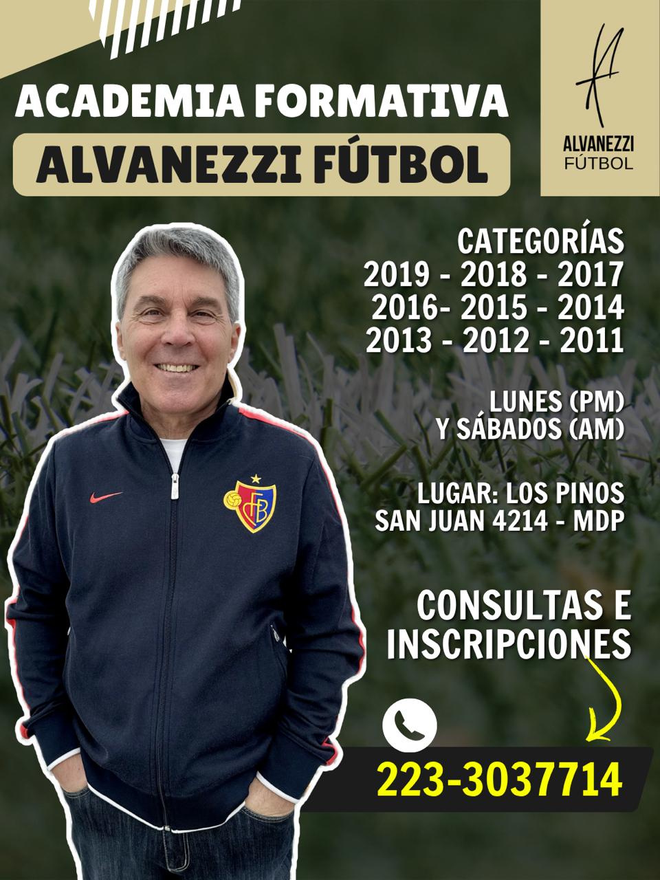 Flyer oficial de inscripciones de Academia Formativa Alvanezzi Fútbol